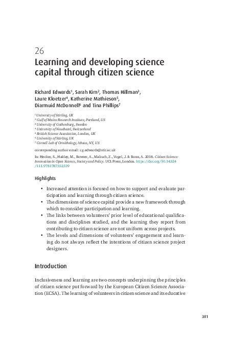(PDF) Learning and developing science capital through citizen science