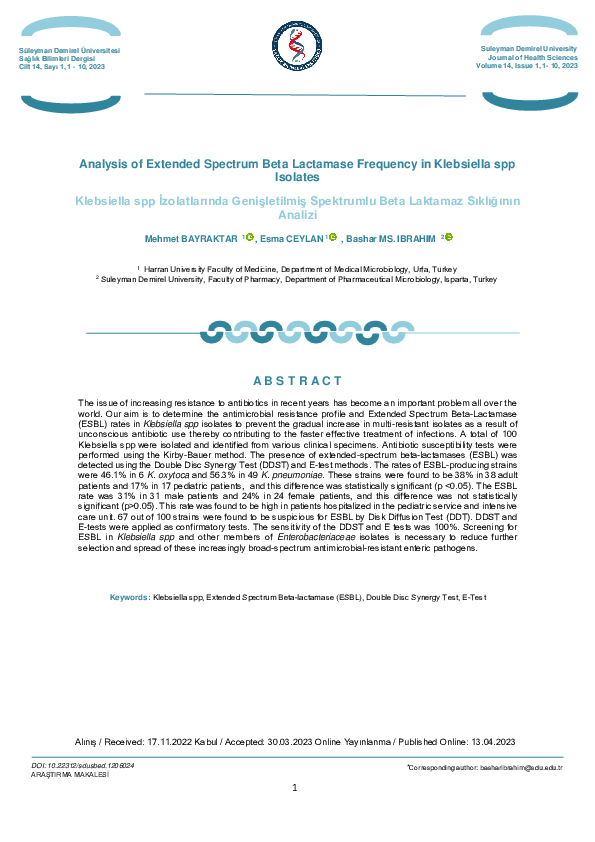 (PDF) Analysis of Extended Spectrum Beta Lactamase Frequency in ...