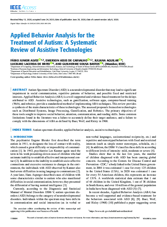 (PDF) Applied Behavior Analysis for the Treatment of Autism: A ...