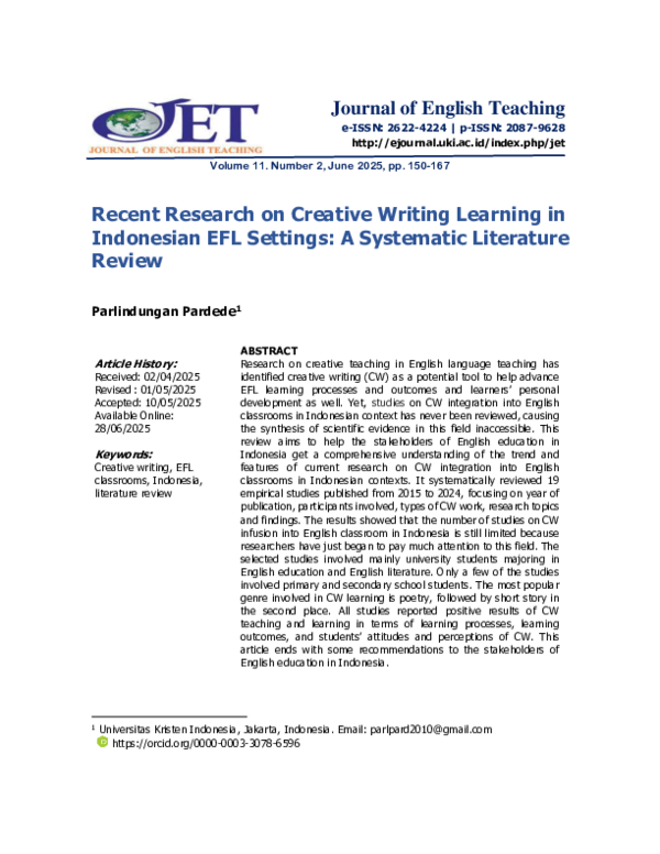 (PDF) Recent Research on Creative Writing Learning in Indonesian EFL ...