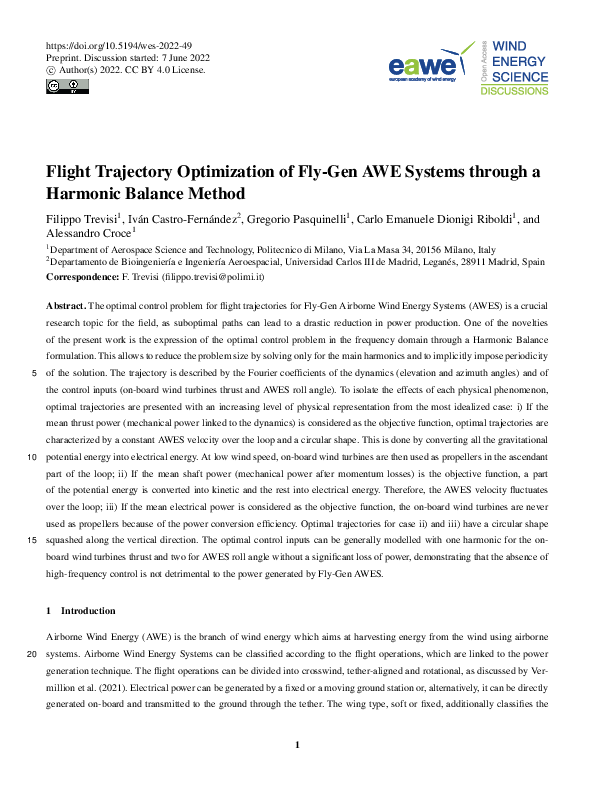 (PDF) Flight Trajectory Optimization of Fly-Gen AWE Systems through a ...