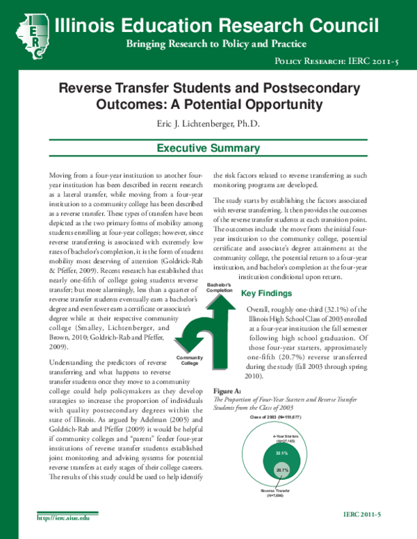 (PDF) Reverse Transfer Students and Postsecondary Outcomes: A Potential ...