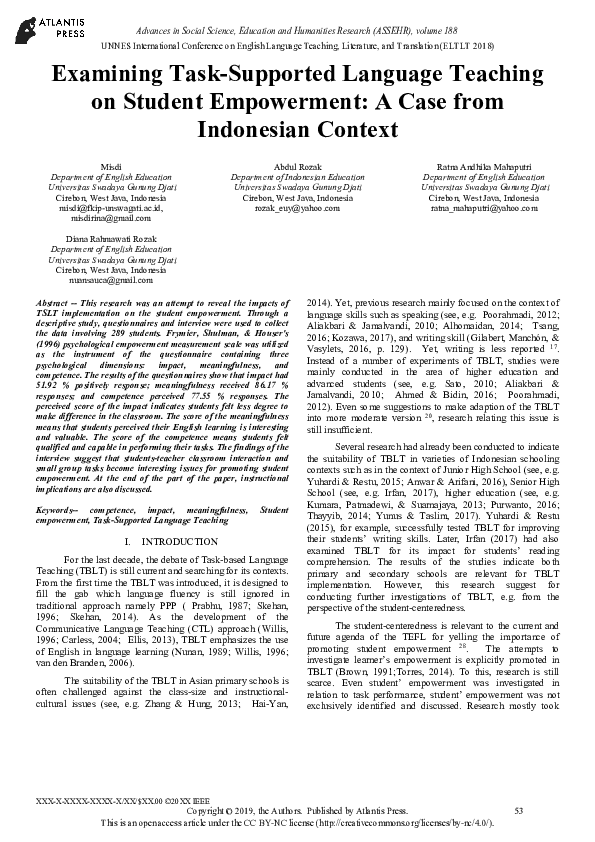 (PDF) Examining Task-Supported Language Teaching on Student Empowerment ...