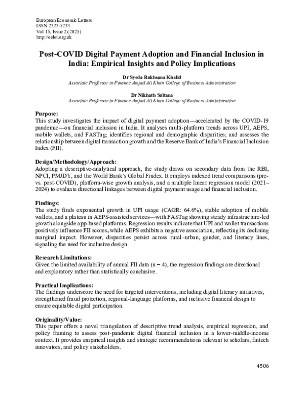(PDF) Post-COVID Digital Payment Adoption and Financial Inclusion in ...