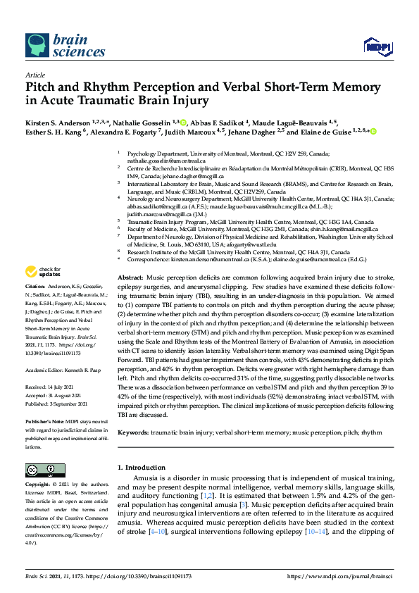 (PDF) Pitch and Rhythm Perception and Verbal Short-Term Memory in Acute ...