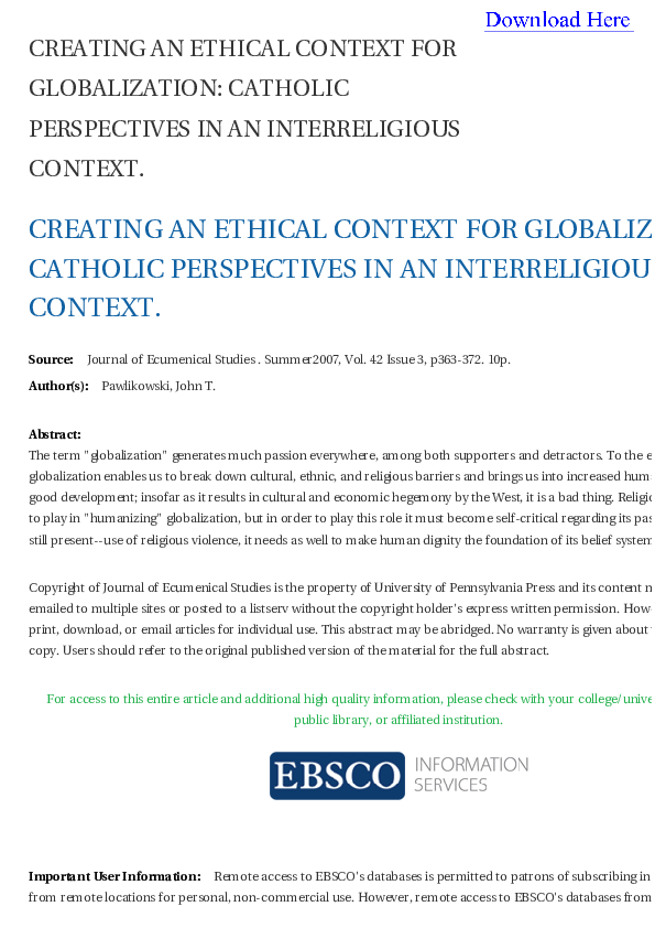(PDF) Creating an Ethical Context for Globalization Catholic