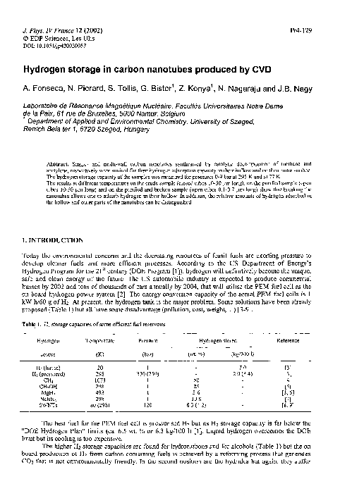 (PDF) Hydrogen storage in carbon nanotubes produced by CVD