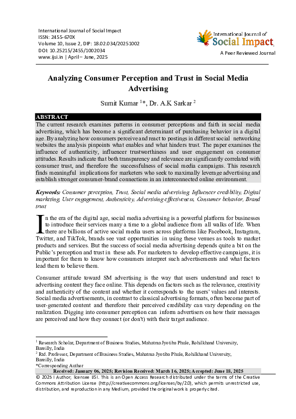 (PDF) Analyzing Consumer Perception and Trust in Social Media Advertising