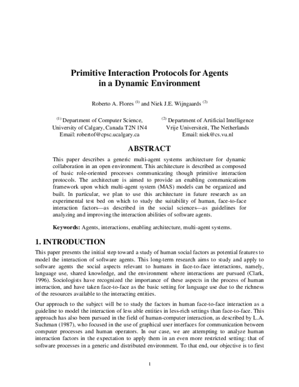 (PDF) Primitive Interaction Protocols for Agents in a Dynamic Environment