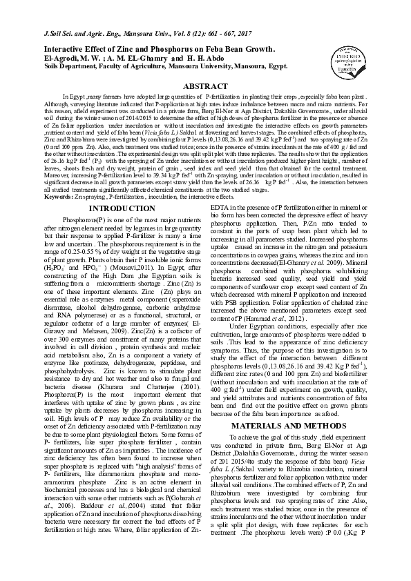 (PDF) Interactive Effect of Zinc and Phosphorus on Feba Bean Growth