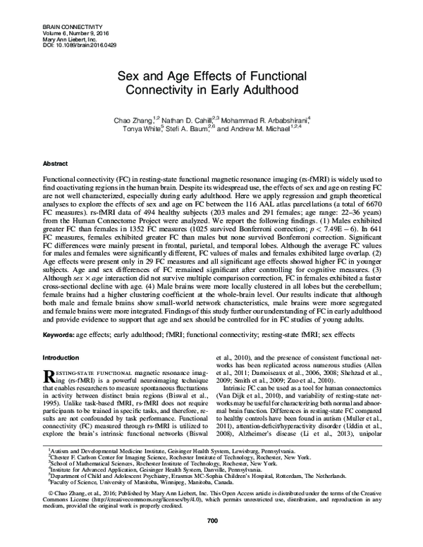 (PDF) Sex and Age Effects of Functional Connectivity in Early Adulthood