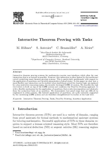 (PDF) Interactive Theorem Proving with Tasks