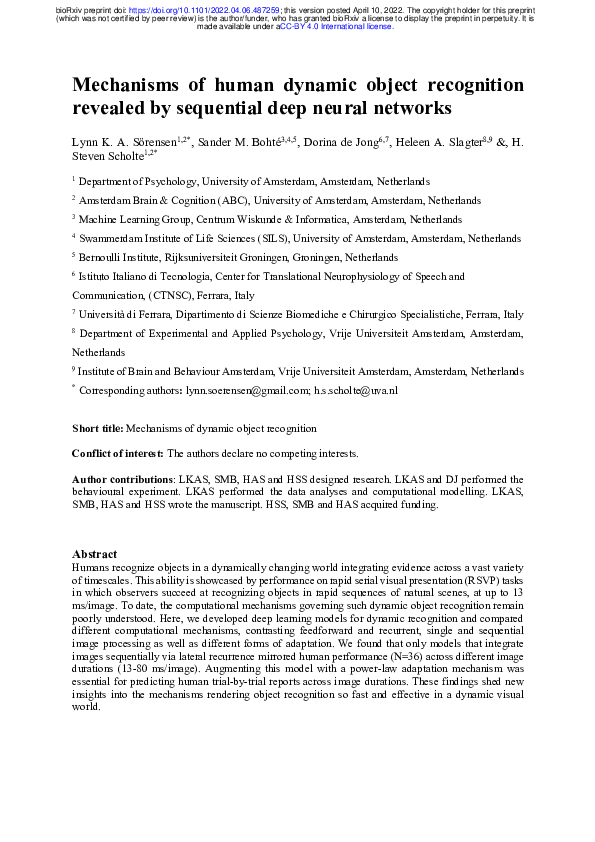 (PDF) Mechanisms of human dynamic object recognition revealed by ...