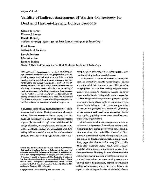 (PDF) Validity of Indirect Assessment of Writing Competency for Deaf ...