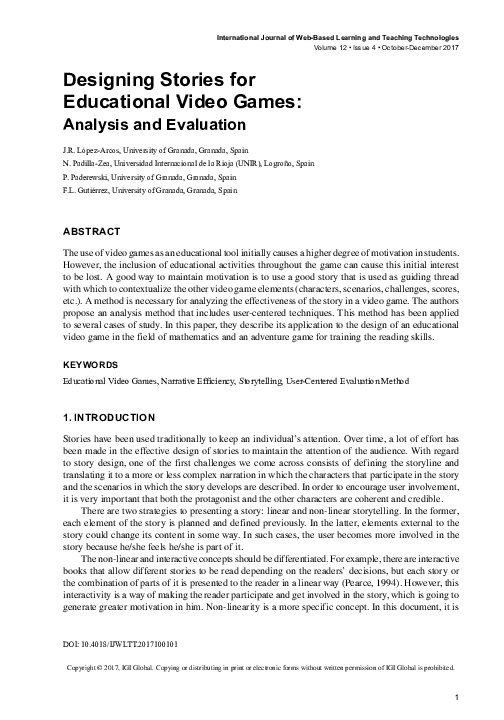 (PDF) Designing Stories for Educational Video Games