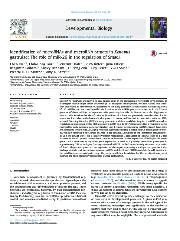 (PDF) Identification of microRNAs and microRNA targets in Xenopus ...