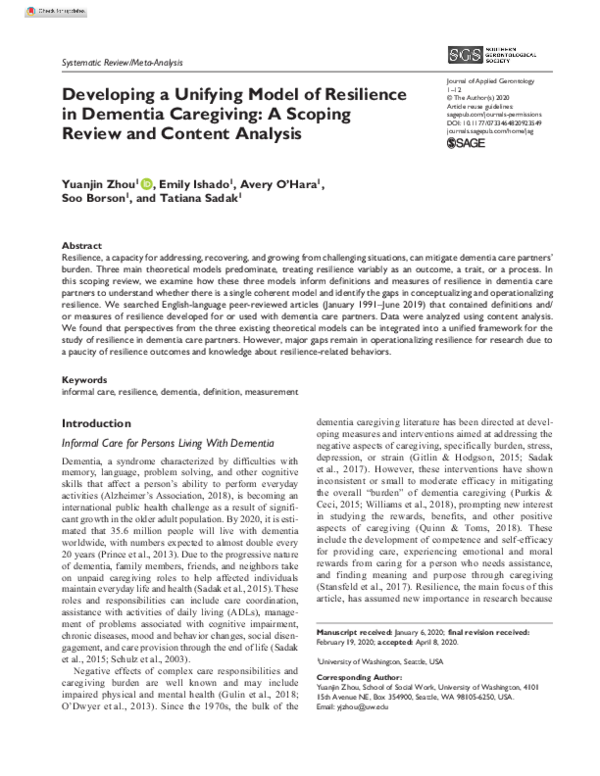 (PDF) Developing a Unifying Model of Resilience in Dementia Caregiving ...