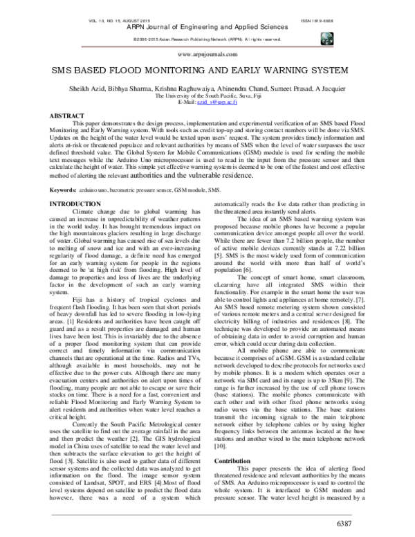 (PDF) SMS Based Flood Monitoring and Early Warning System