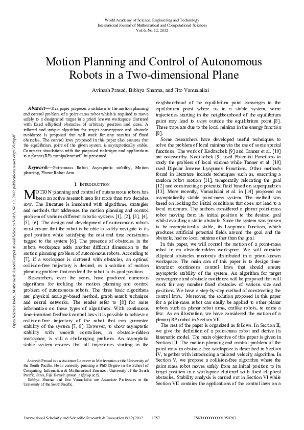 (PDF) Motion Planning And Control Of Autonomous Robots In A Two ...
