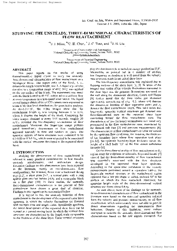 (PDF) STUDYING THE UNSTEADY, THREE-DIMENSIONAL CHARACTERISTICS OF FLOW ...