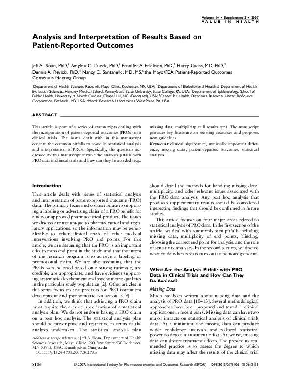 (PDF) Analysis and Interpretation of Results Based on Patient-Reported ...