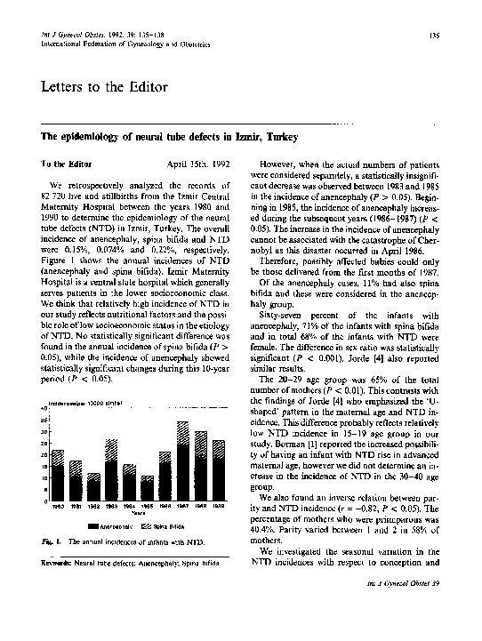 (PDF) The epidemiology of neural tube defects in Izmir, Turkey