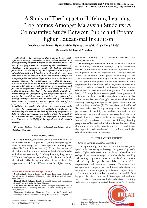 (PDF) A Study of The Impact of Lifelong Learning Programmes Amongst ...
