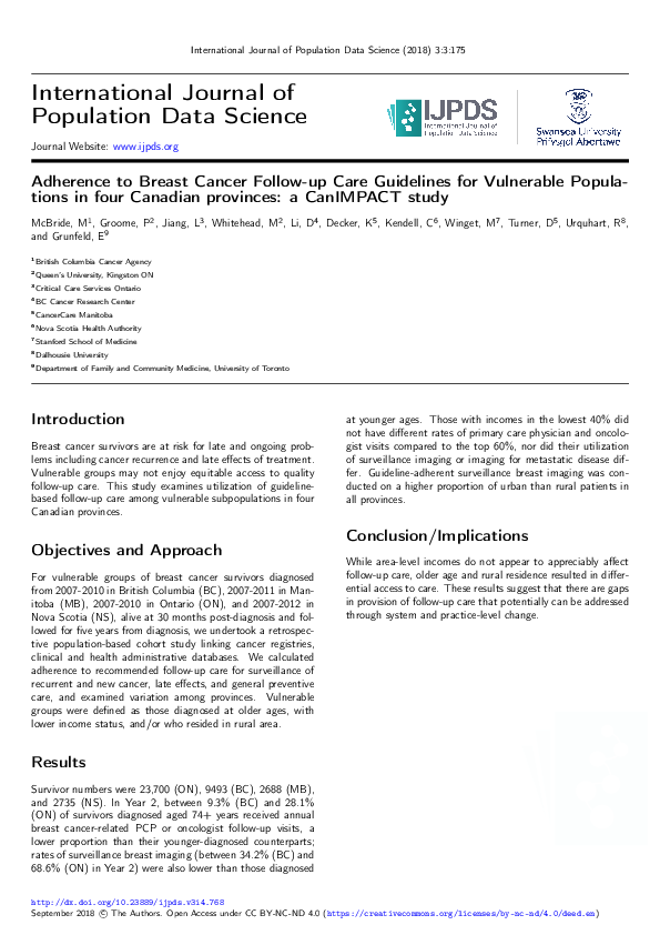 (PDF) Adherence to Breast Cancer Follow-up Care Guidelines for ...