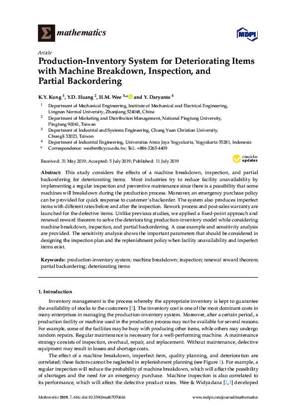 (PDF) Production-Inventory System for Deteriorating Items with Machine ...