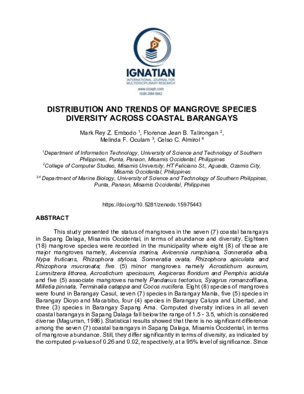 (PDF) DISTRIBUTION AND TRENDS OF MANGROVE SPECIES DIVERSITY ACROSS ...