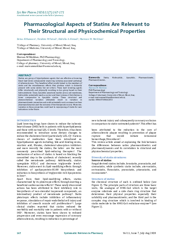 (PDF) Pharmacological Aspects of Statins Are Relevant to Their ...