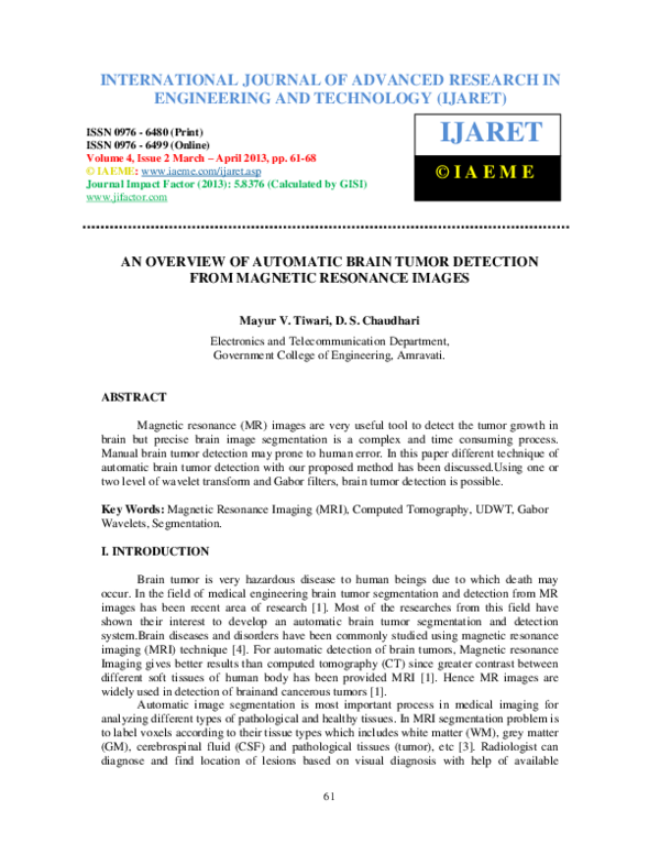 (PDF) An Overview of Automatic Brain Tumor Detection from Magnetic ...