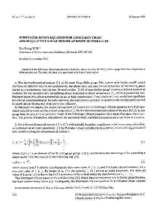 (PDF) Schwinger-Dyson equation for a polyakov chain and SU(2) lattice ...