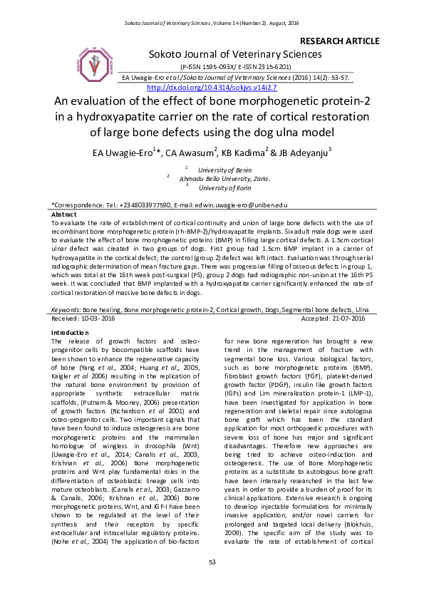 (PDF) An evaluation of the effect of bone morphogenetic protein-2 in a ...