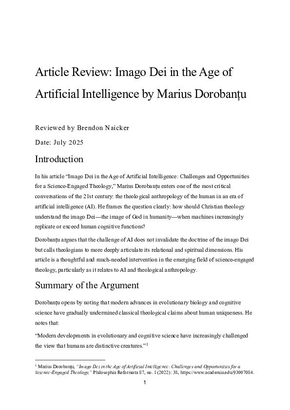 (PDF) Article Review: Imago Dei in the Age of Artificial Intelligence ...