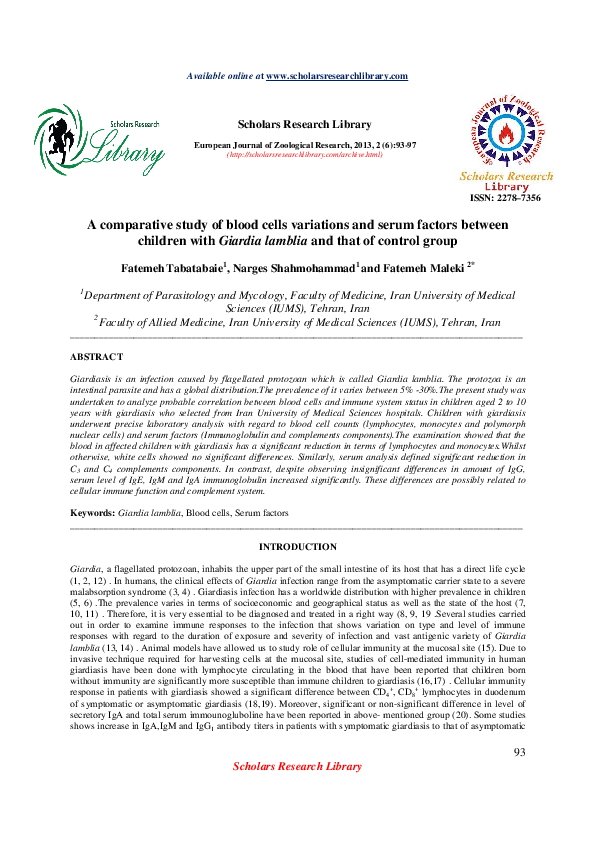 (PDF) A comparative study of blood cells variations and s erum factors ...