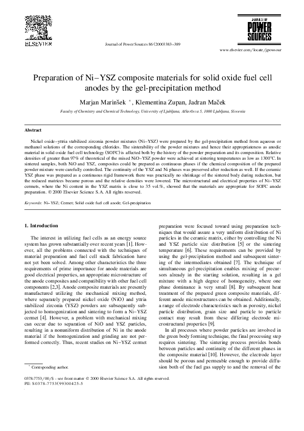 (PDF) Preparation of Ni–YSZ composite materials for solid oxide fuel ...