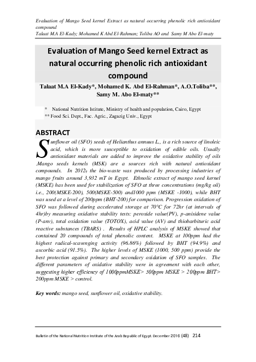 (PDF) Evaluation of Mango Seed kernel Extract as natural occurring ...