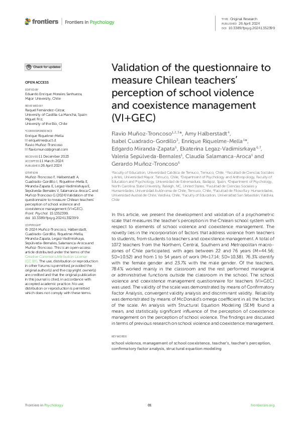 (PDF) Validation of the questionnaire to measure Chilean teachers ...