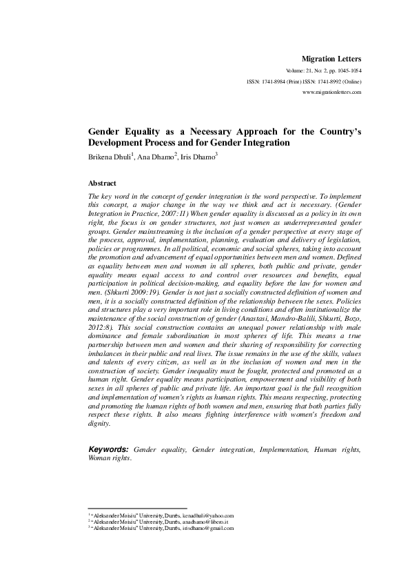 (PDF) Gender Equality as a Necessary Approach for the Country’s ...