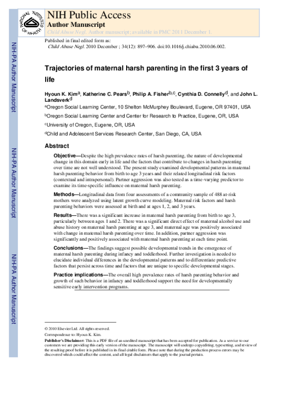 (PDF) Trajectories of maternal harsh parenting in the first 3 years of life