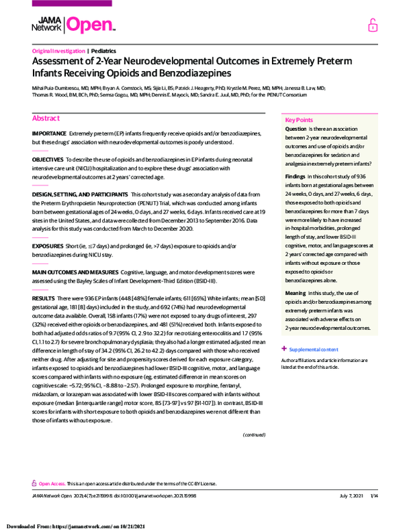 (PDF) Assessment of 2-Year Neurodevelopmental Outcomes in Extremely ...