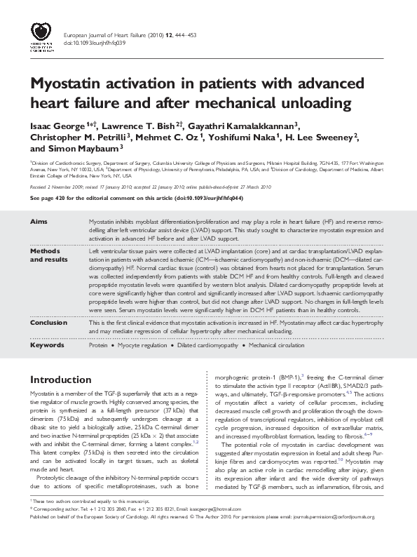 (PDF) Myostatin activation in patients with advanced heart failure and ...