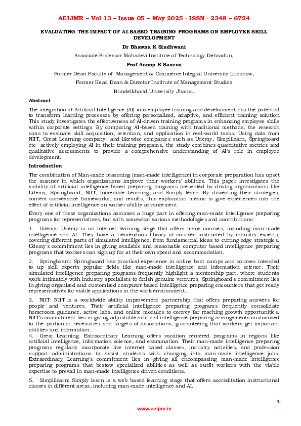 (PDF) EVALUATING THE IMPACT OF AI-BASED TRAINING PROGRAMS ON EMPLOYEE ...