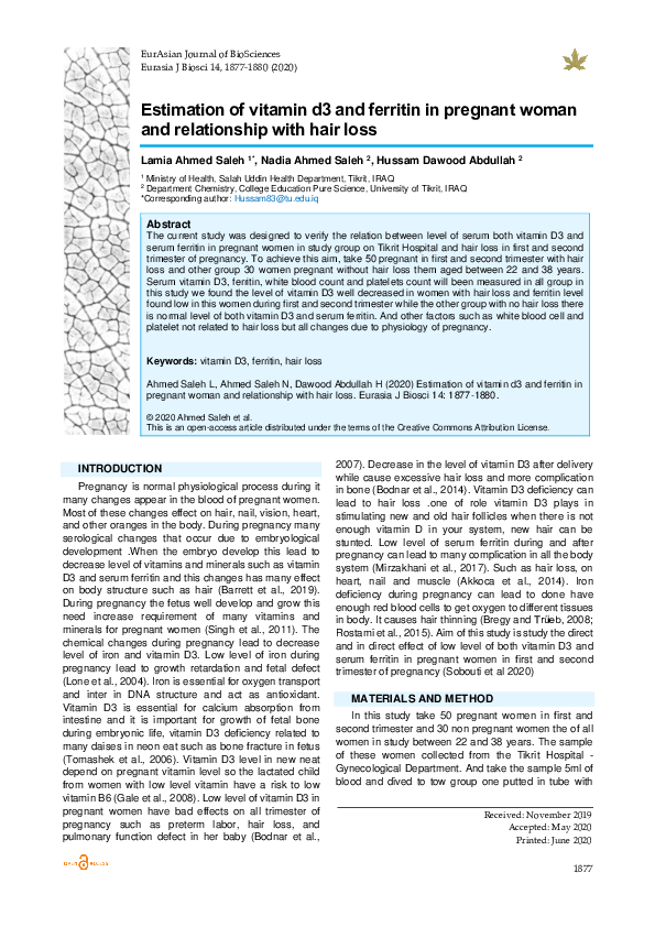 (PDF) Estimation of vitamin d3 and ferritin in pregnant woman and ...
