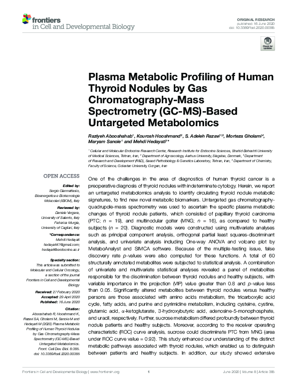 (PDF) Plasma Metabolic Profiling of Human Thyroid Nodules by Gas ...