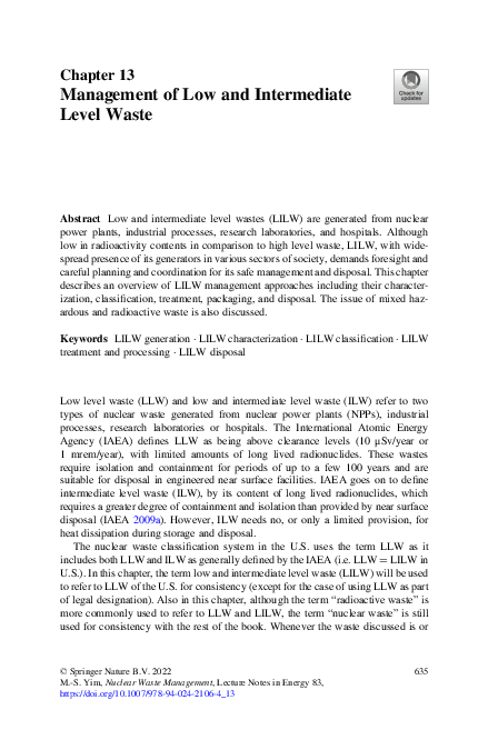 (PDF) Management of Low and Intermediate Level Waste