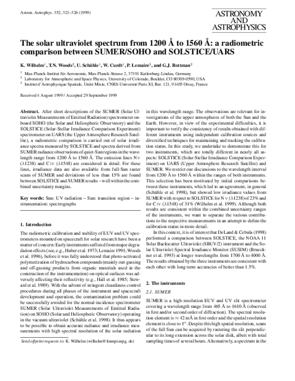 (PDF) The solar ultraviolet spectrum from 1200 Å to 1560 Å: a ...