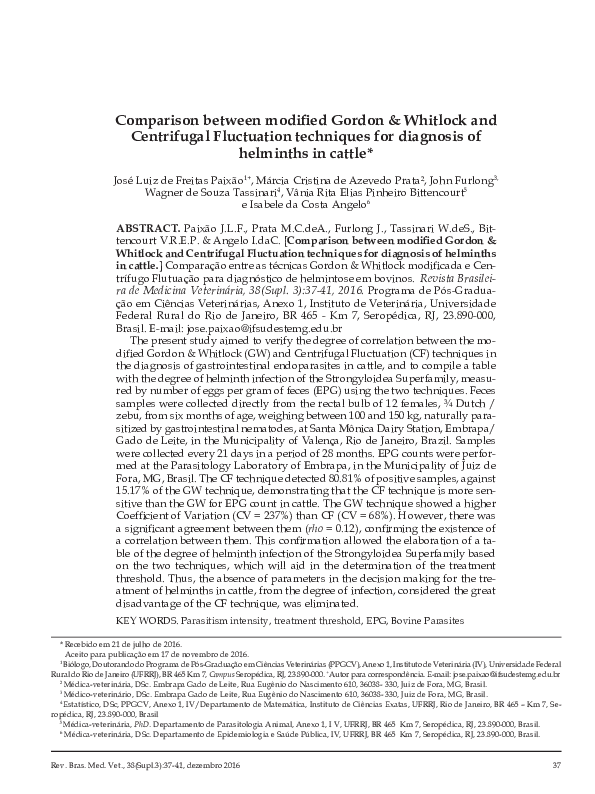 (PDF) Comparação entre as técnicas Gordon & Whitlock modificada e ...