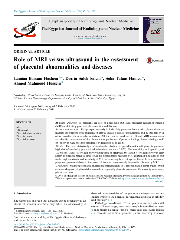 (PDF) Role of MRI versus ultrasound in the assessment of placental ...